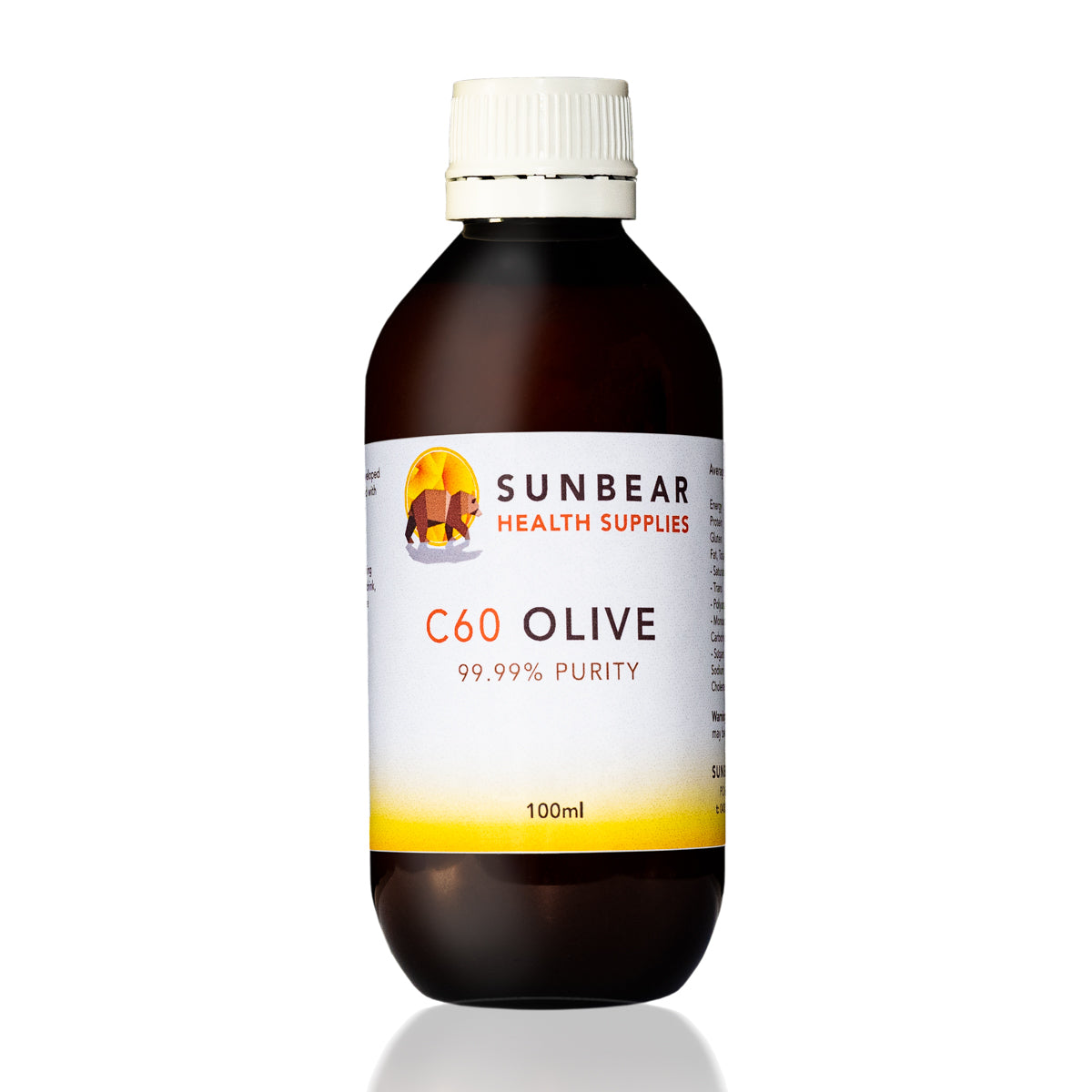 Carbon 60 Olive Oil 100ml - 99.99% Pure C60 Olive & Liposomal Vitamin C  - Sunbear Health Supplies - 200ml